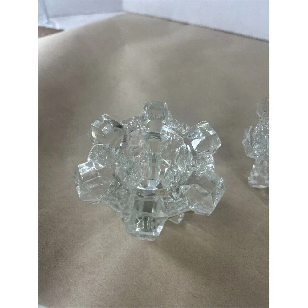 Vintage Heavy Clear Glass Candle Holders Set of 3 – Germany – Taper Stick Style